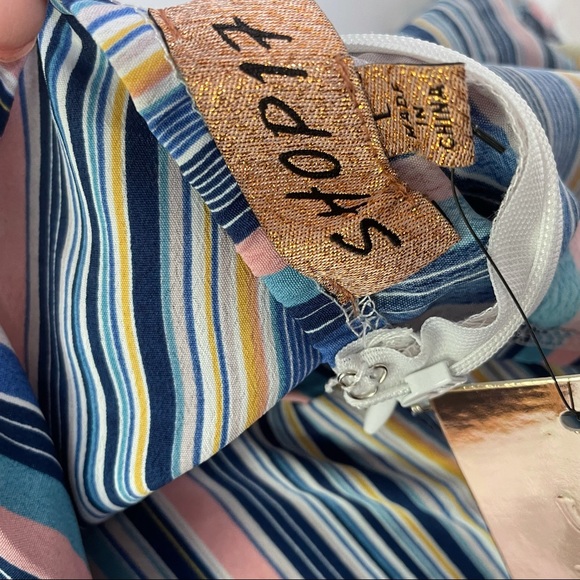 Shop 17 Wrap Tie Waist Dress Striped Ruffled Colorful Mini Summer Dress Size L - Picture 10 of 11